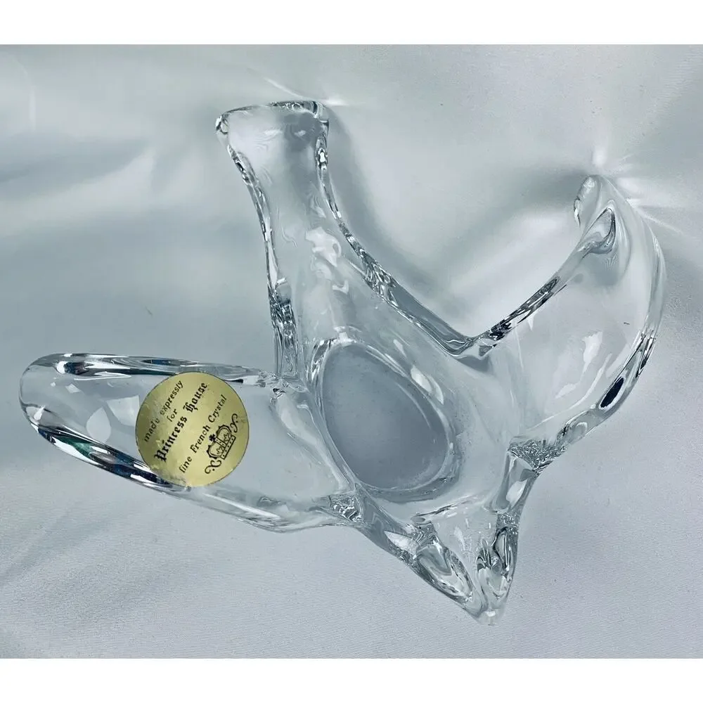Princess House #458 French Lead Crystal Art Glass Bird Dove Bowl Dish